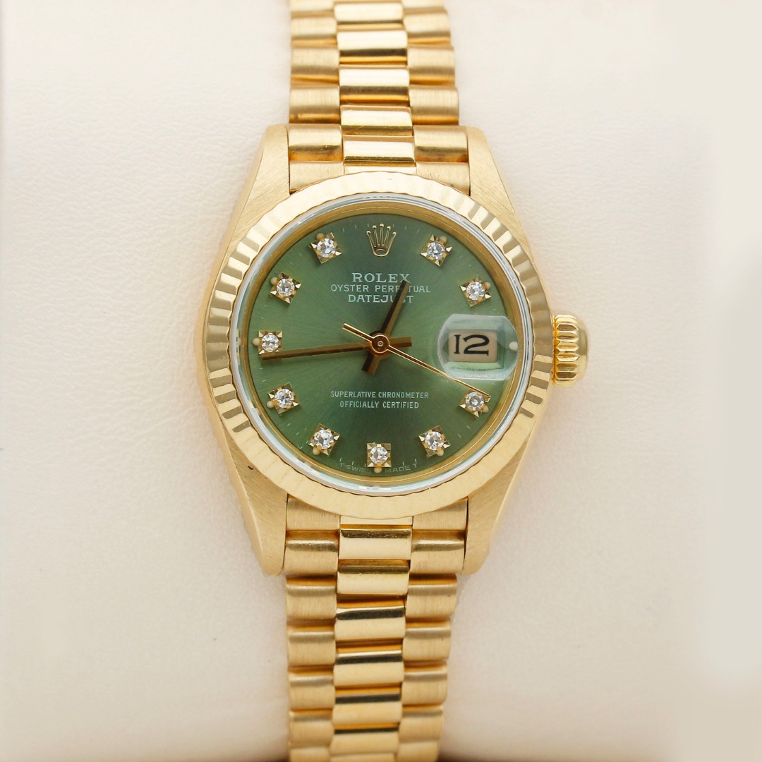 99新 Rolex/劳力士 日志69178/18K黄金原钻橄榄绿26mm自动机械单