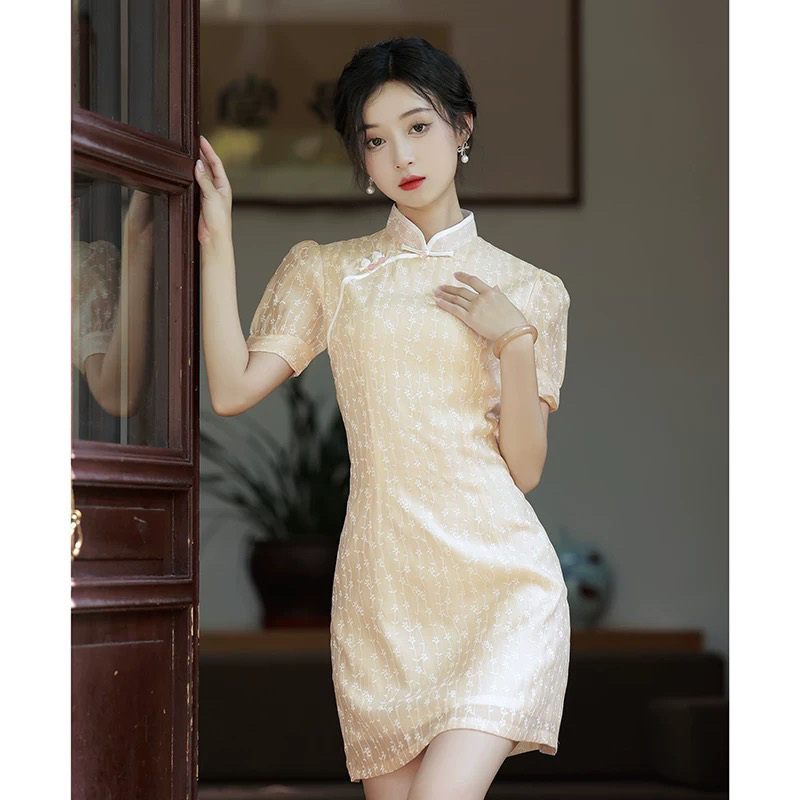 【2436 流年 香槟色】显瘦气质修身优雅复古中国风旗袍