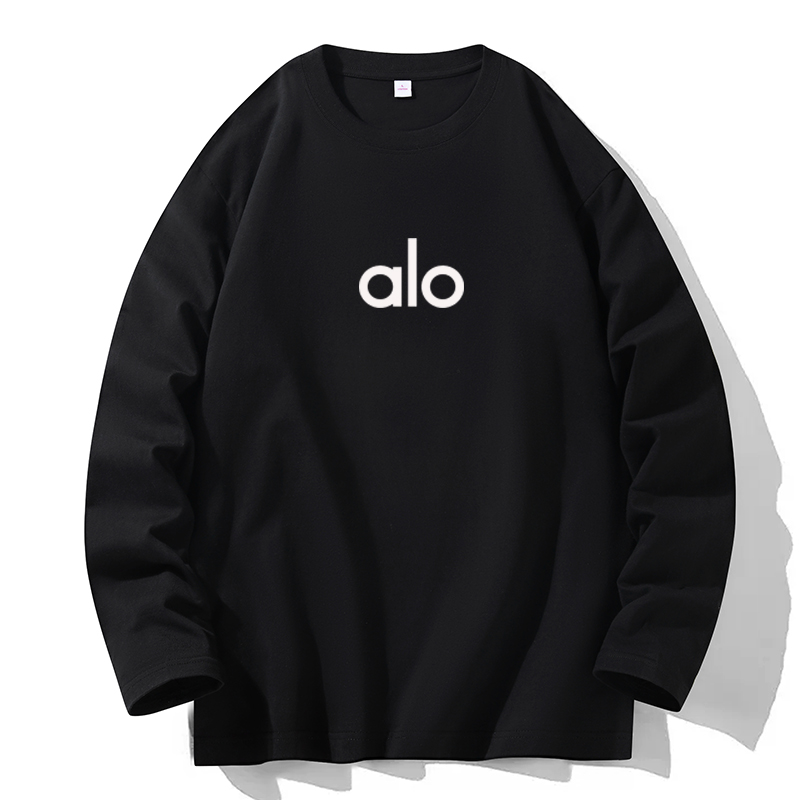 ALO秋季新款长袖T恤男士重磅圆领纯色美式宽松大码套头体恤打底衫