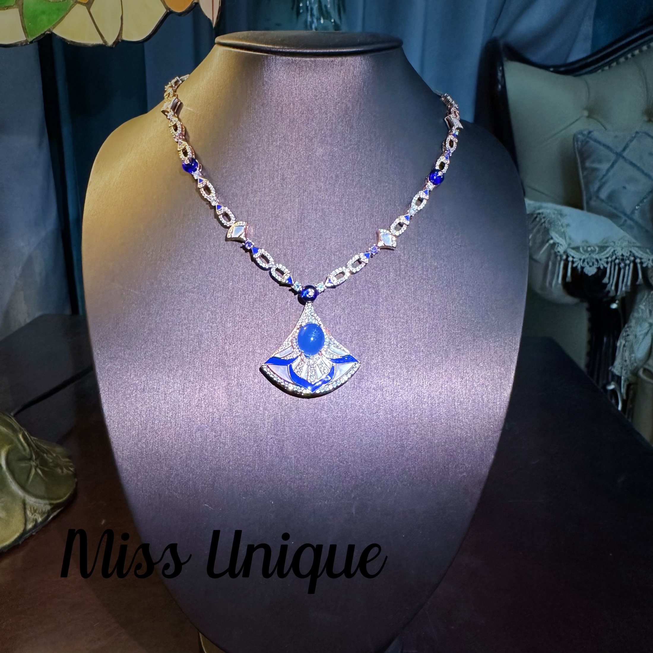  S2198外贸蓝石石扇子项链