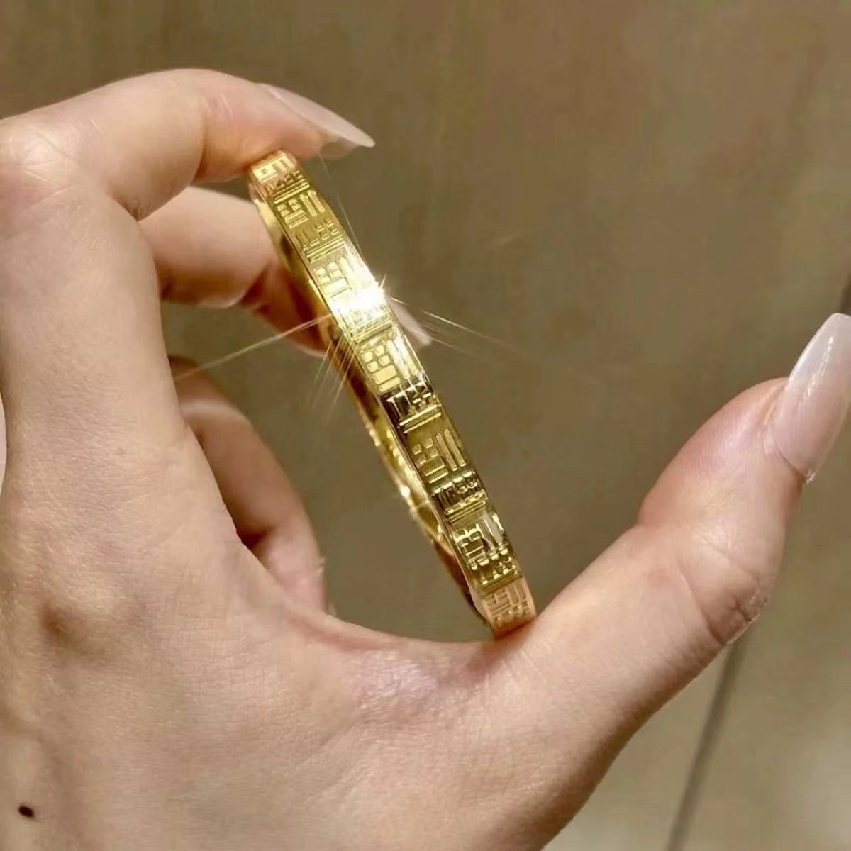 足银手镯 足银手镯 足银铸金手镯碎冰福气手镯百搭时尚轻奢气质