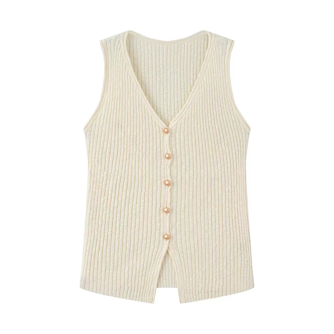 【上衣】【商场同款】2025夏季新款时尚V领无袖针织衫女马甲8196