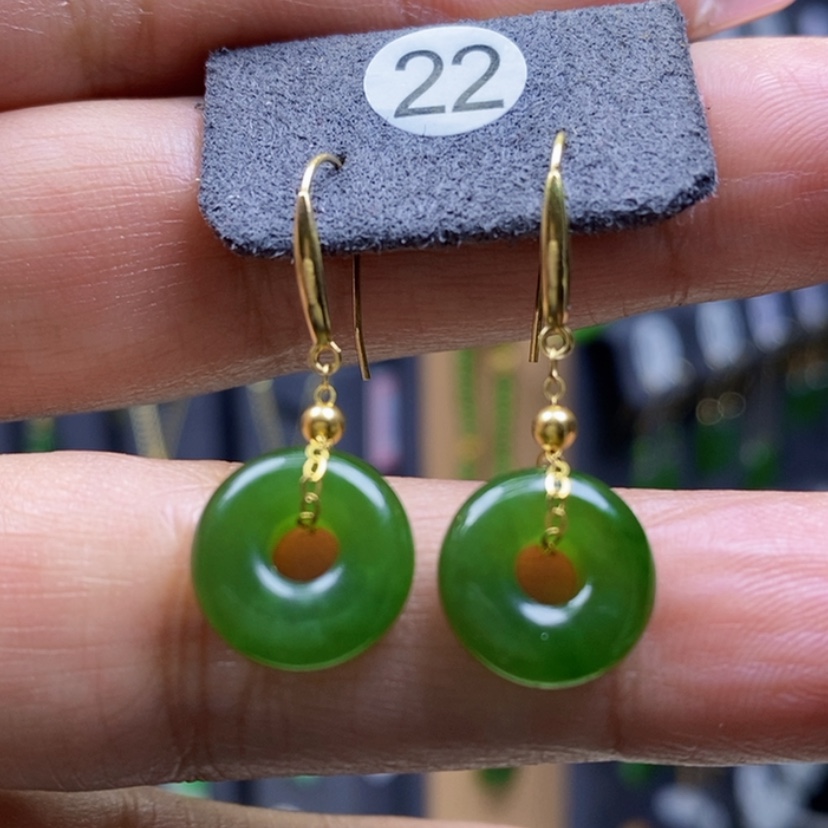 【闪购商品】和田玉耳饰18K金镶嵌11.5x4.3mm甜甜圈耳饰