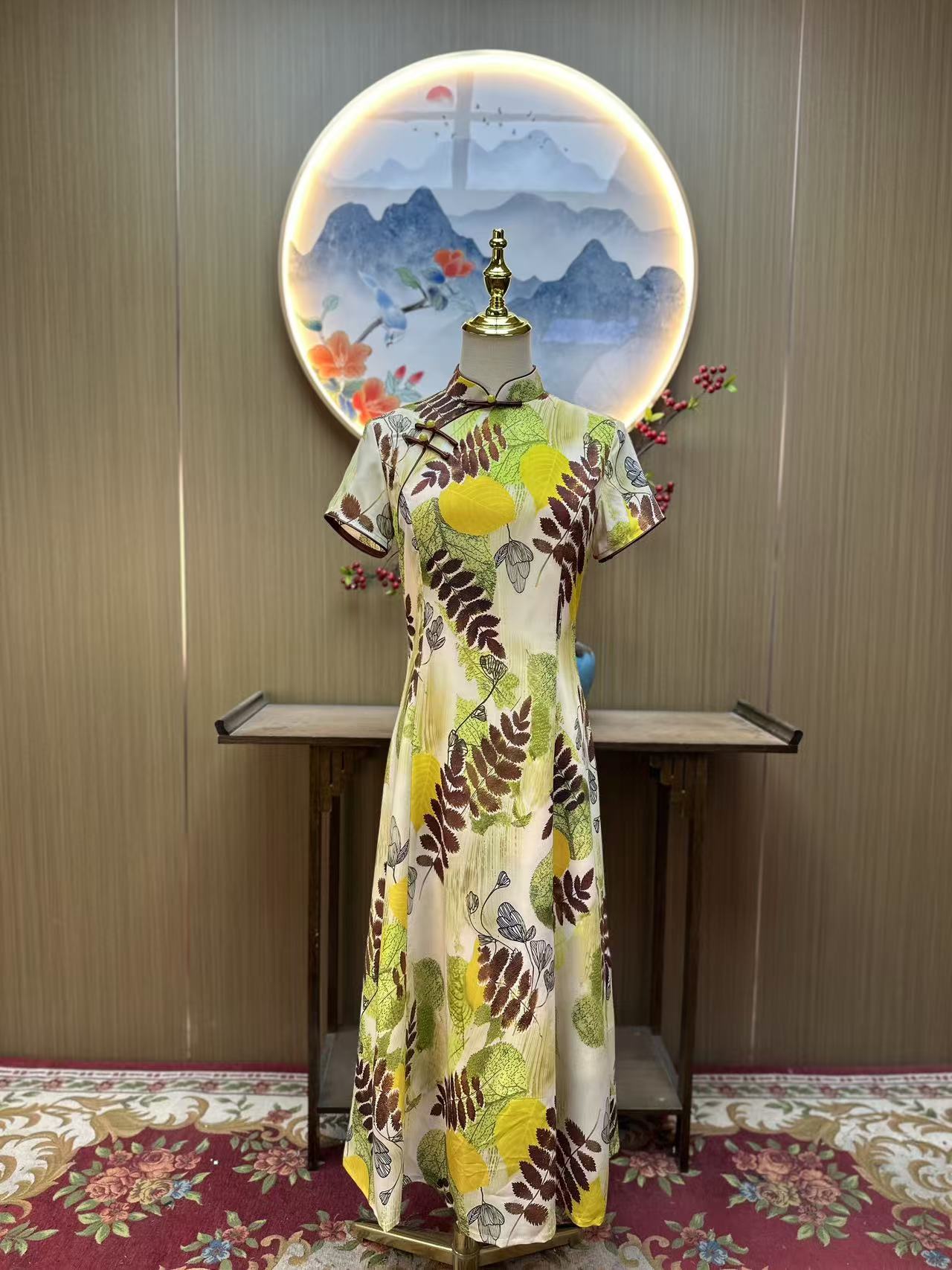 舒颜 日常气质文艺国风复古优雅奥黛改良长款旗袍