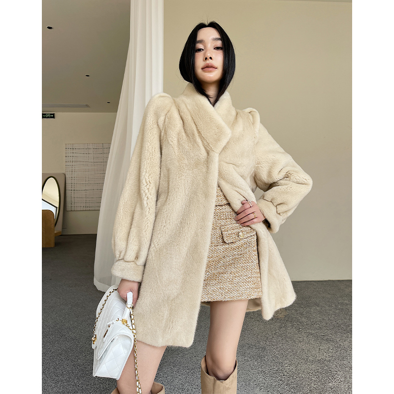 颖儿【沪上千金】海宁整貂天鹅绒级中长款水貂毛皮草外套女貂皮