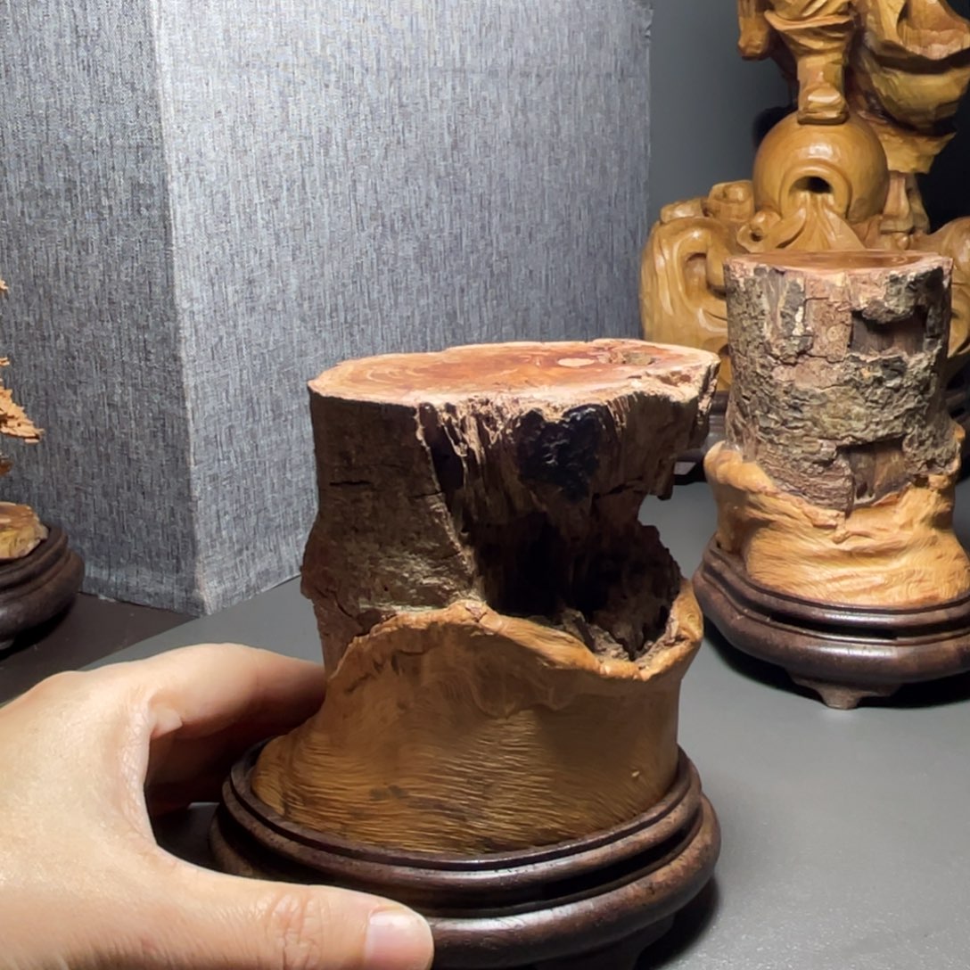 青***风荔枝木底座香炉工艺品