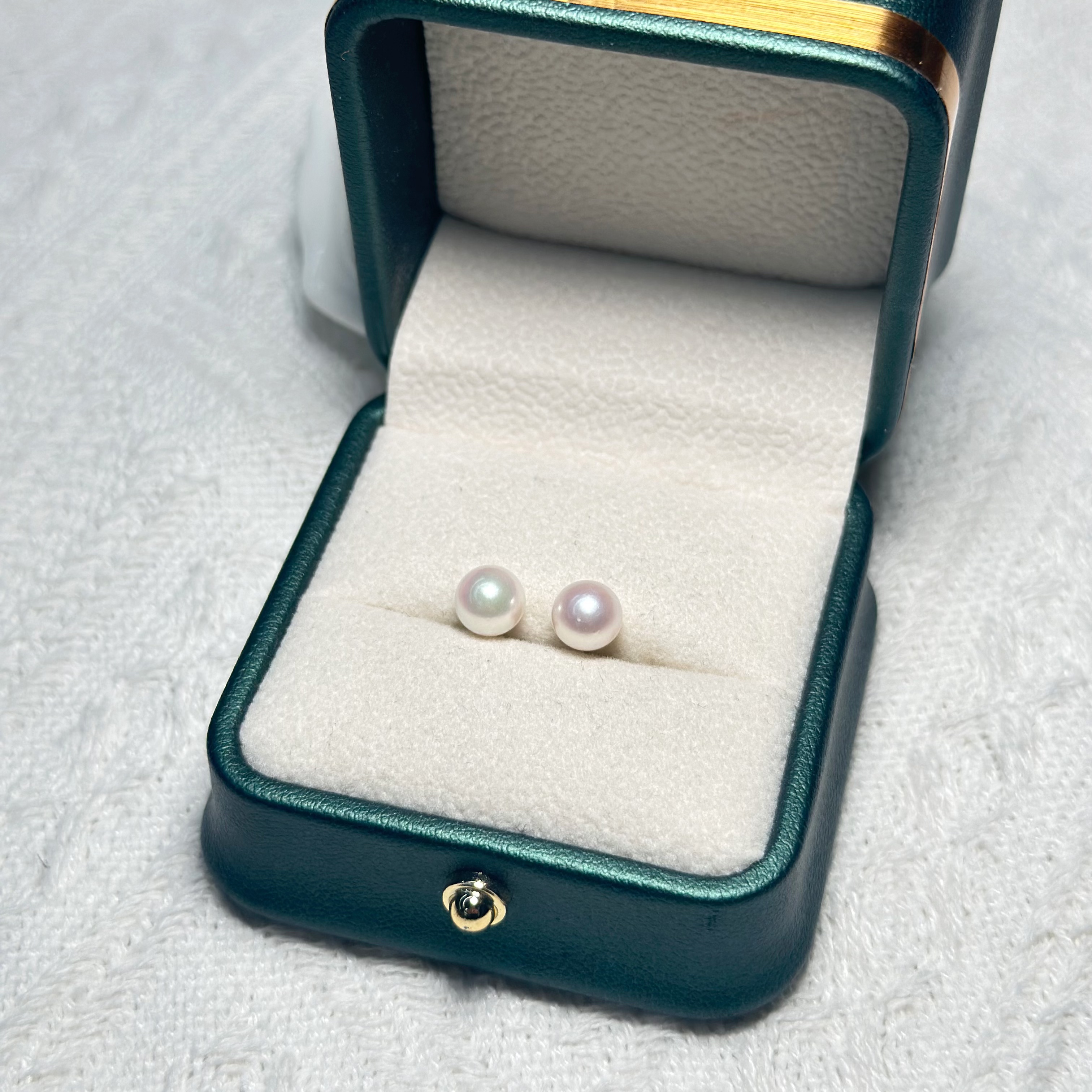 6.5-7mm正圆极光akoya海水珍珠18K金天女耳钉