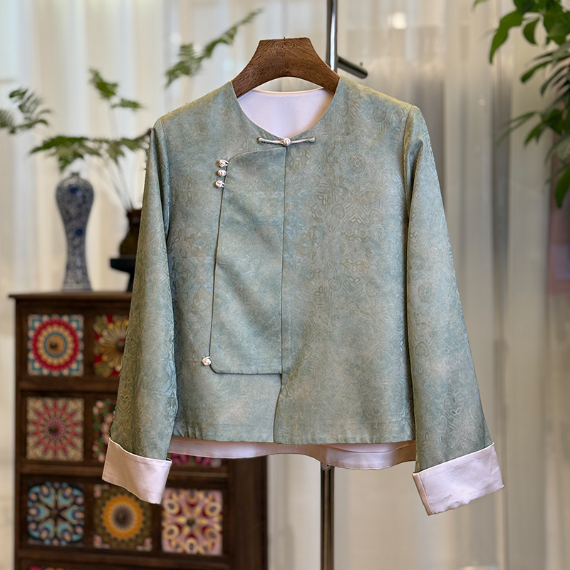 【轻与】新中式织金提花外套时尚百搭国风上衣休闲圆领长袖气质女装