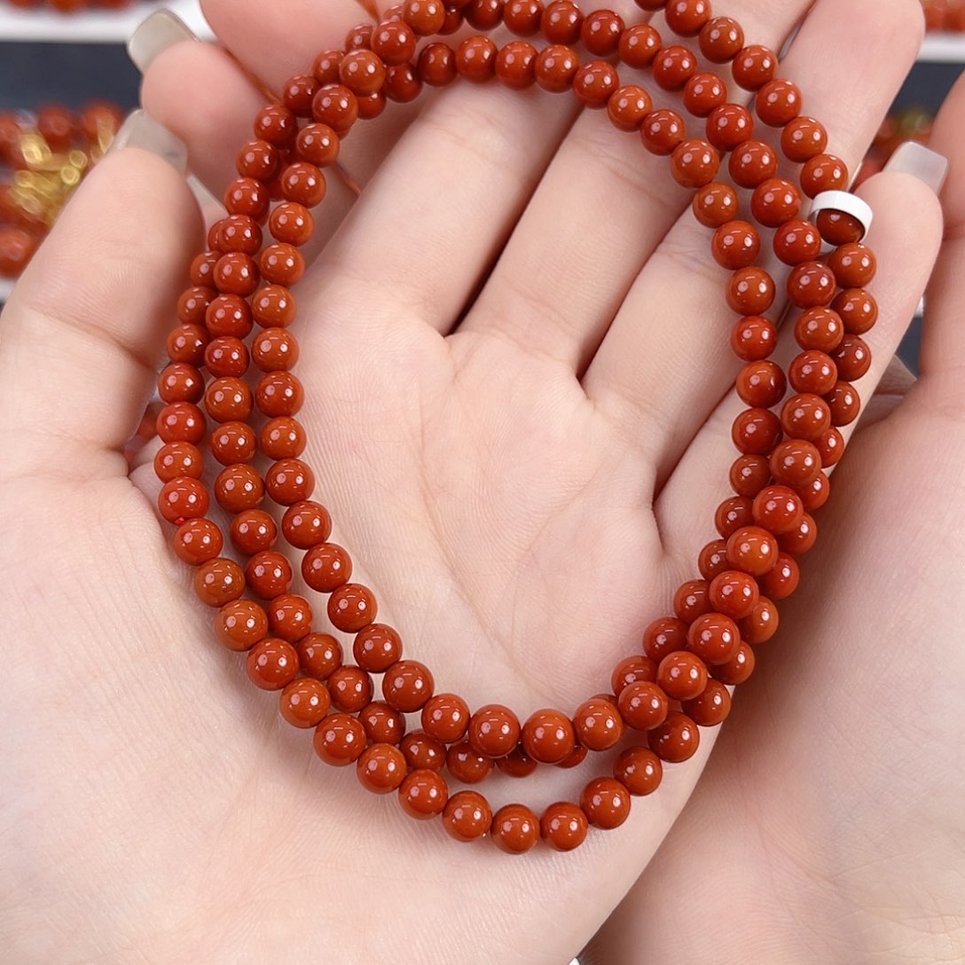 南红玛瑙未镶嵌瓦西柿子红满肉5mm多圈