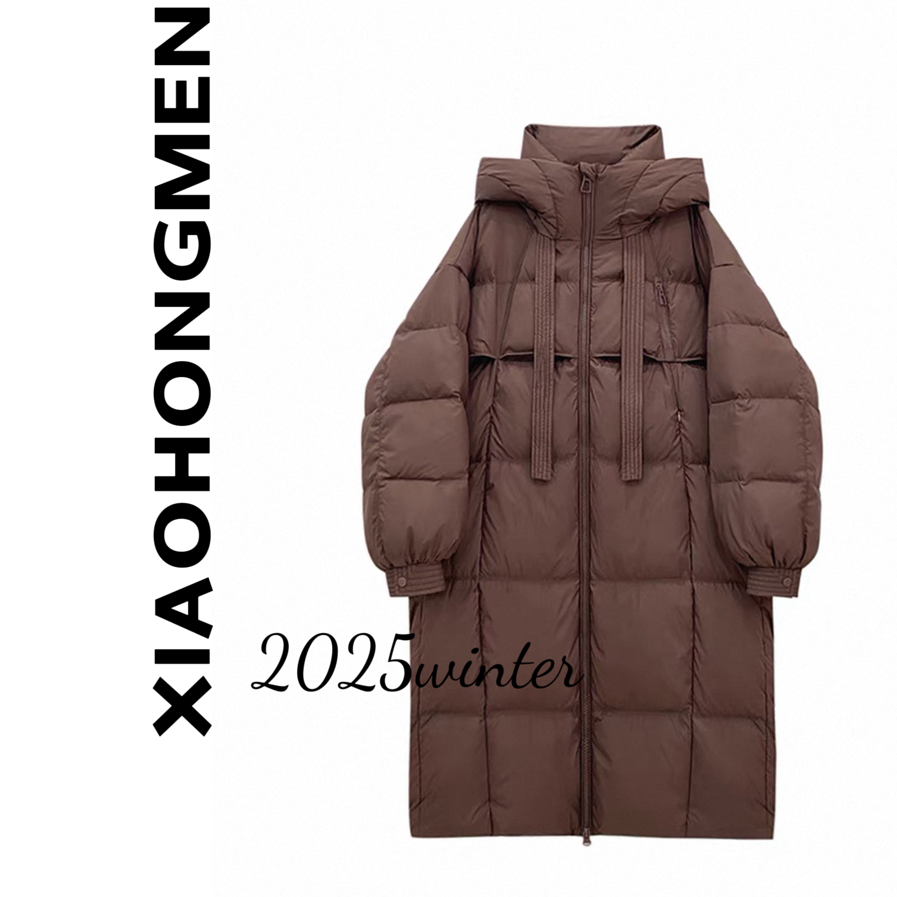 B894 冬季新款韩版宽松加厚保暖连帽洋气大长款过膝一件过冬外套