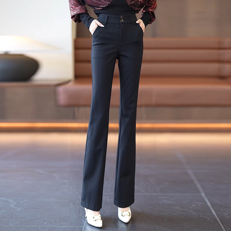黑色微喇裤女2025早秋高腰显瘦长裤子百搭休闲弹力喇叭裤长裤