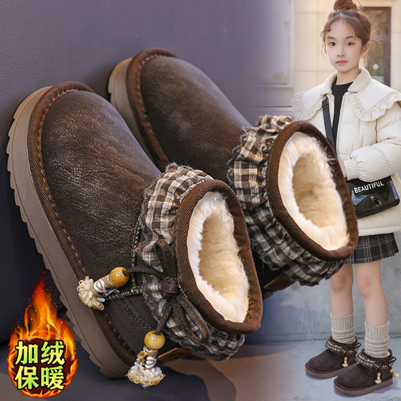阿童木女童雪地靴2025冬季新款保暖防滑棉靴子儿童大棉鞋皮毛一体