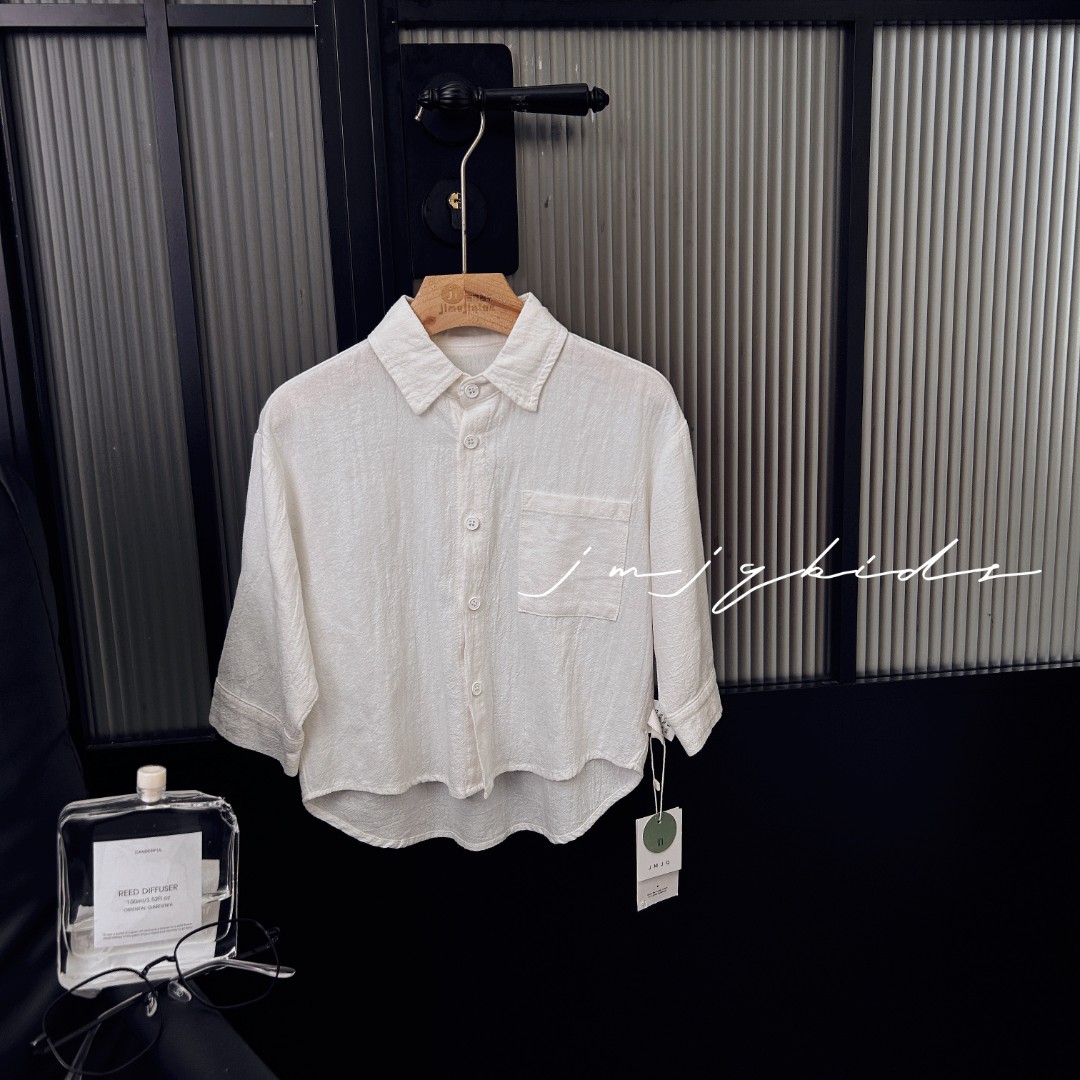 【品牌上新 20828】春秋洋气中小童本白提花纹经典款翻领衬衫外套