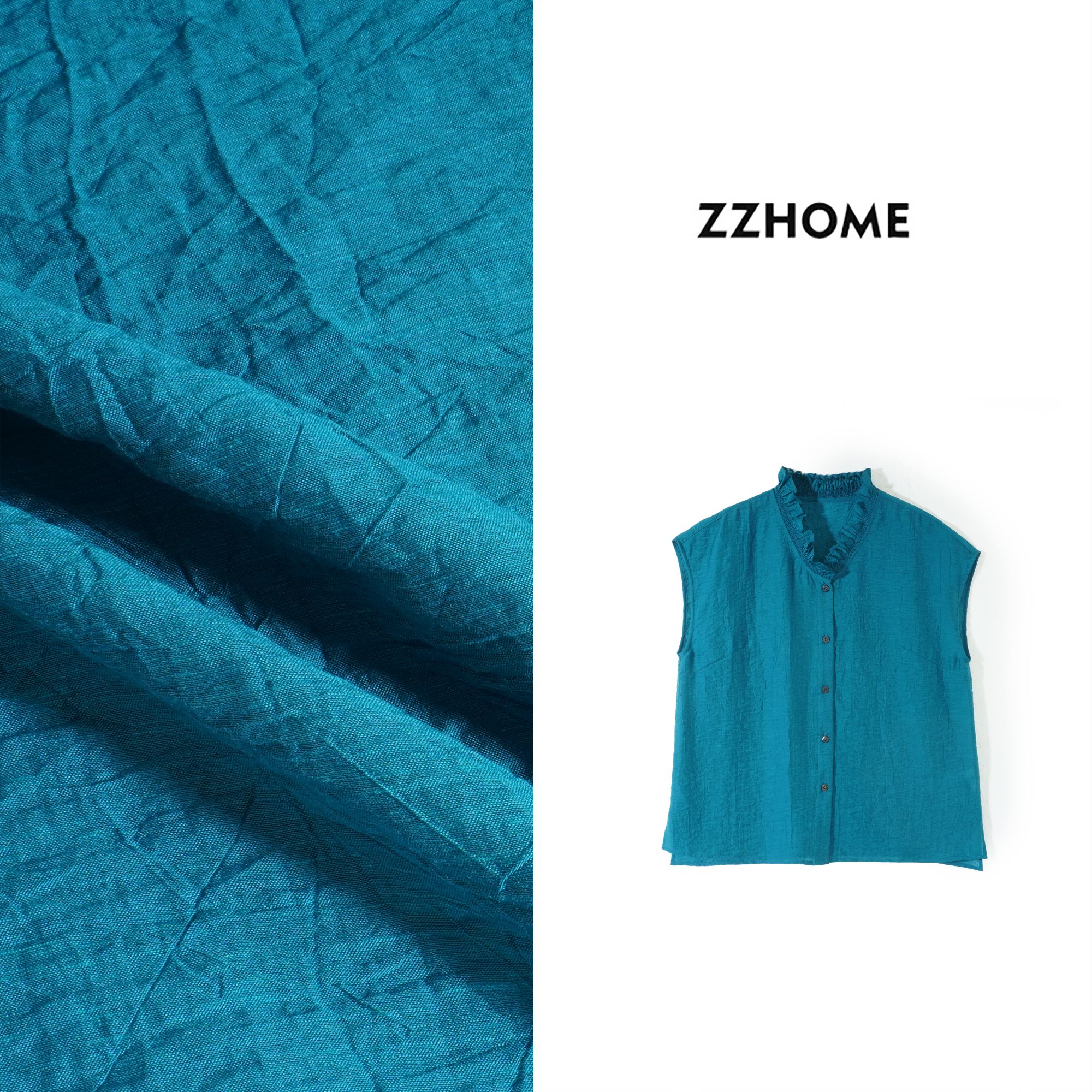 ZOZO HOME | 法式优雅木耳领边天丝麻炎夏无袖休闲衬衣q173741p