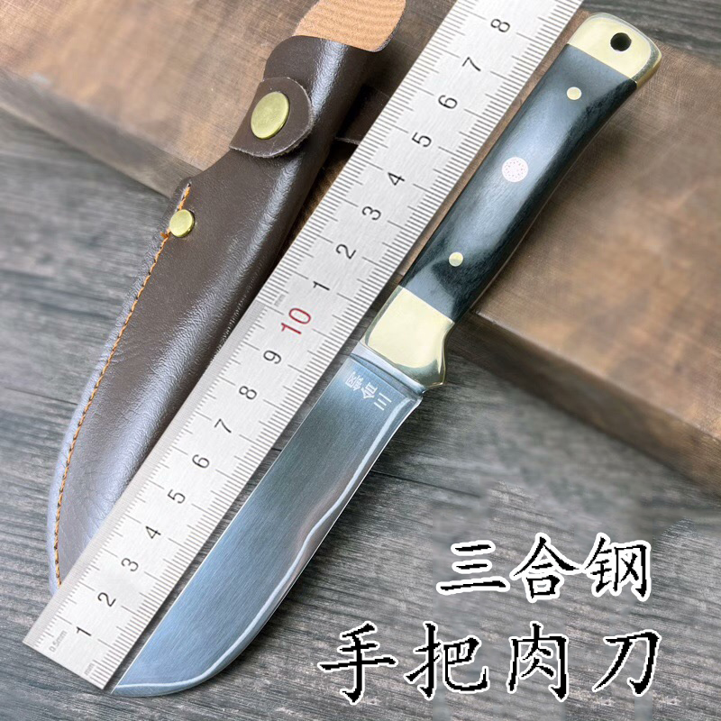 黑檀木手柄三合钢一体龙骨钢户外露营高硬度锋利小刀