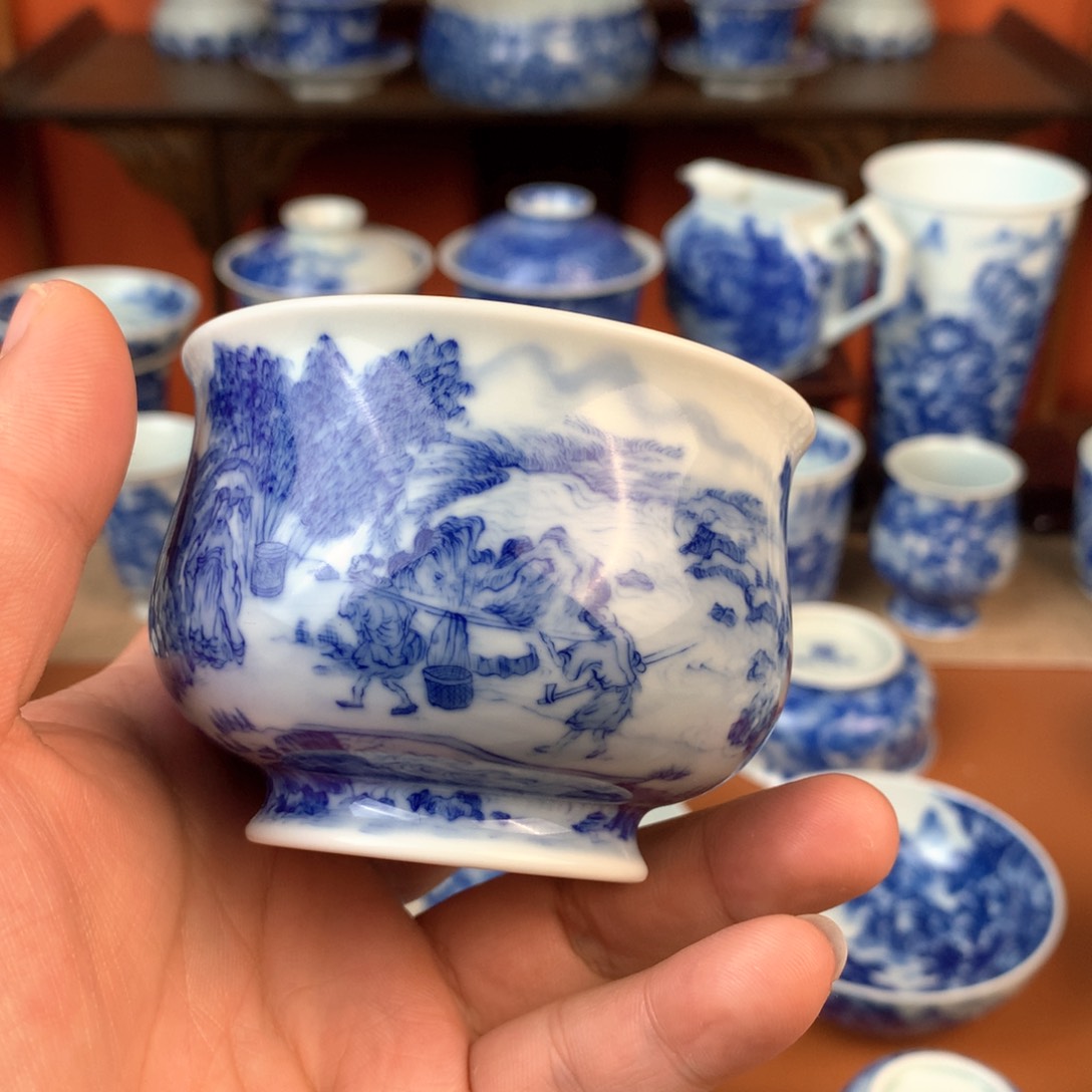 山水主人杯手工手绘