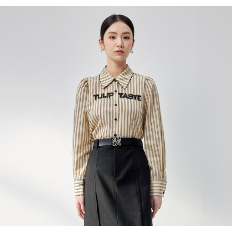 【籽言专属】商场同款秋季新品字母绣花色织条纹衬衫N048A43526