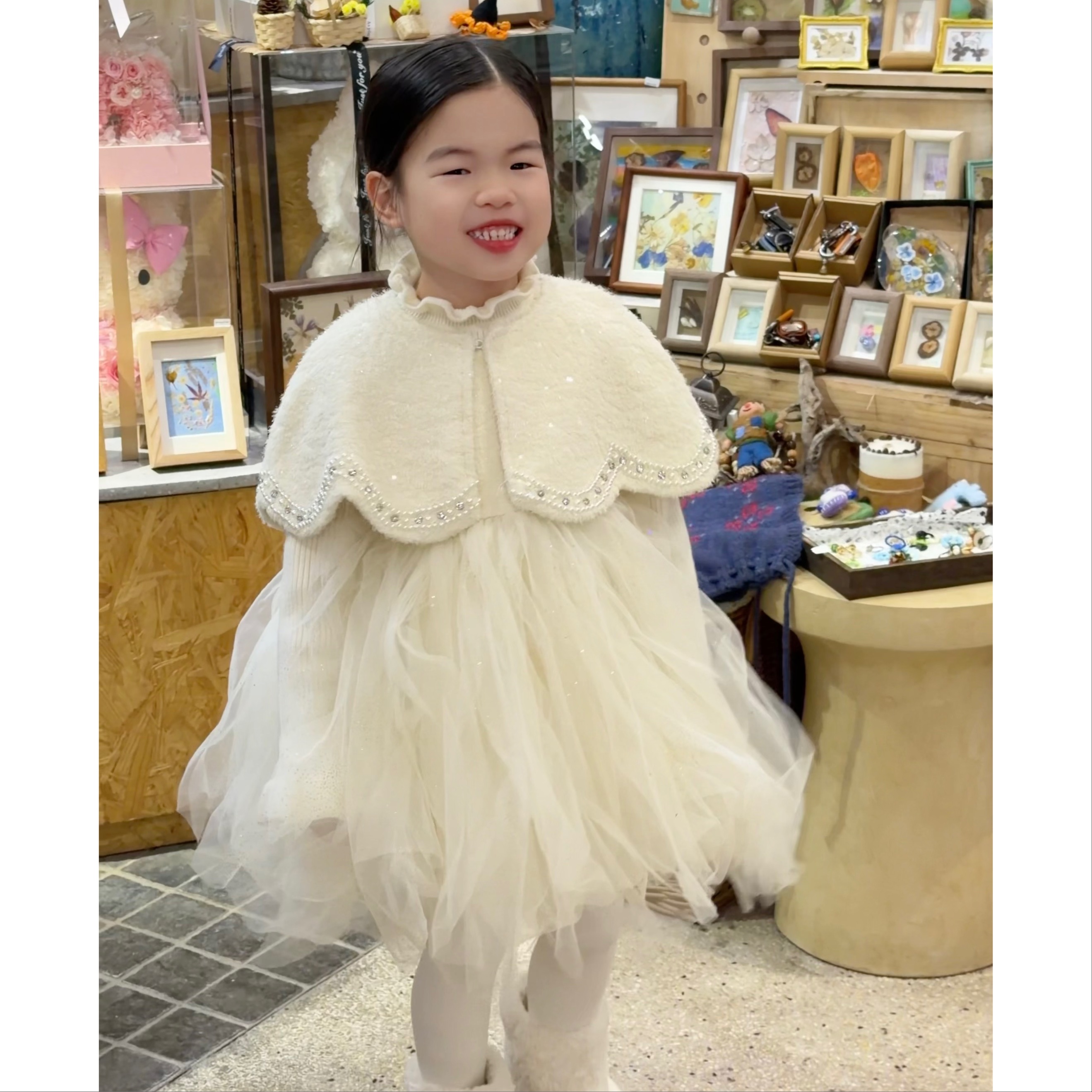  KidsOnTheMoon 【白月光】女童公主披肩 背心连衣纱裙蓬蓬裙套装