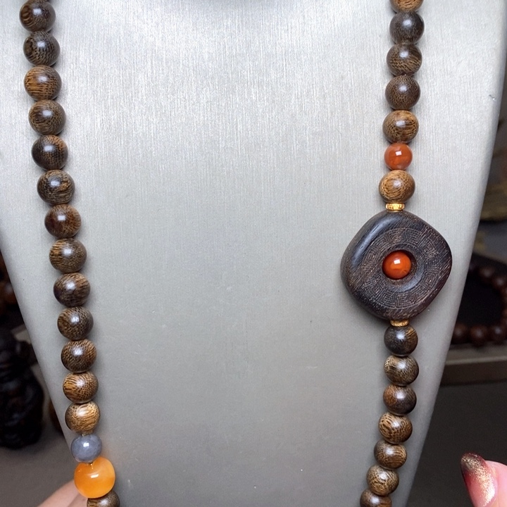 沉香手串越南芽庄绿奇楠08➕白棋沉香木雕