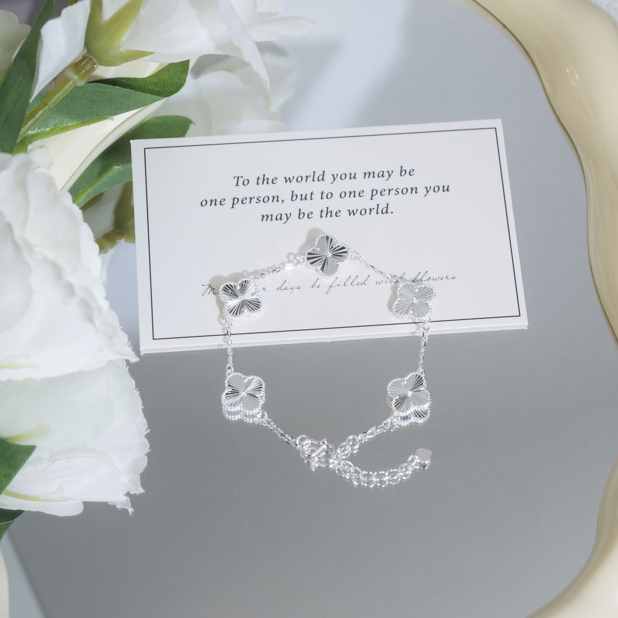 足银手链 「四叶草-缘定五生」010065足银手链 通体足银 镭射工艺