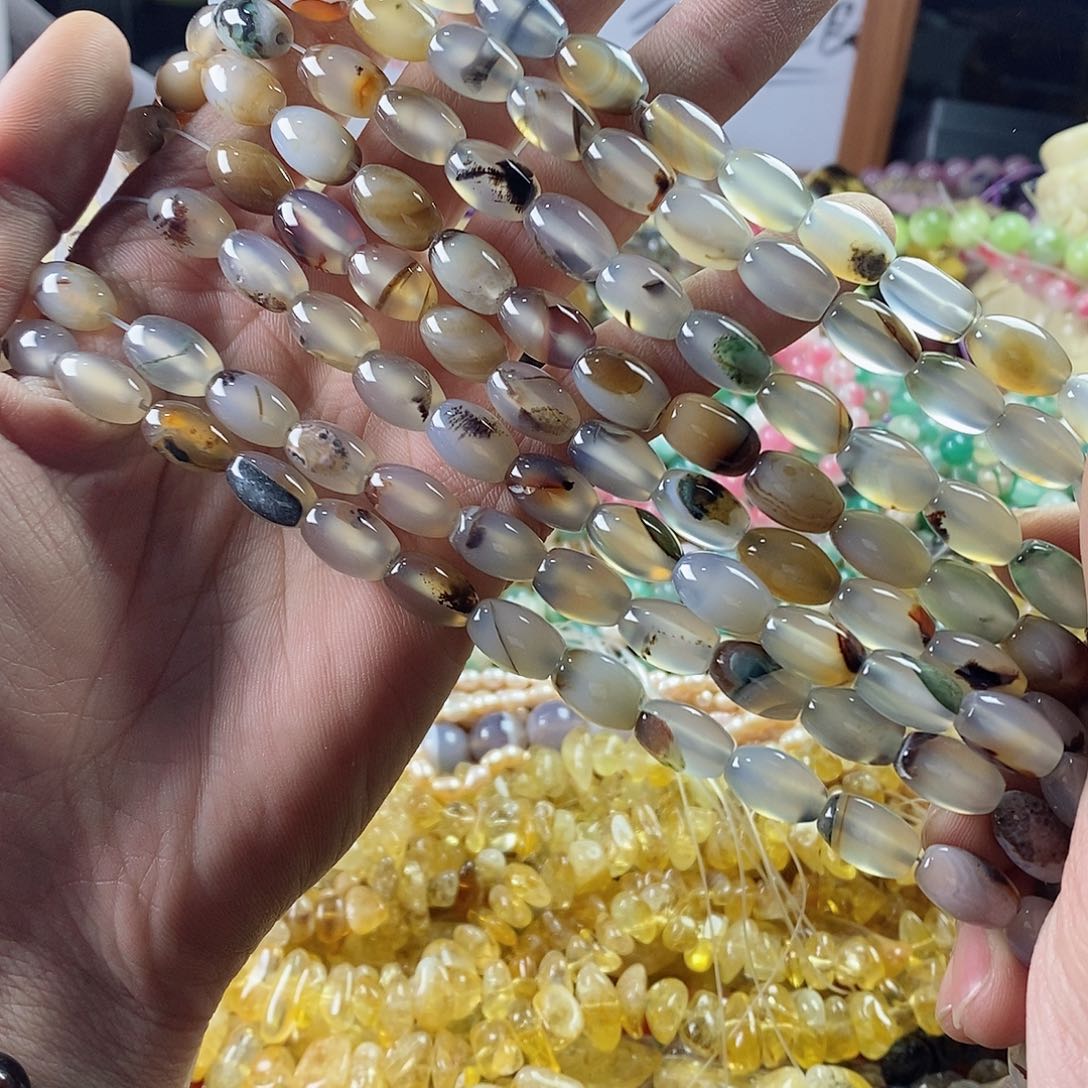 玛瑙/玉髓珠宝半成品未镶嵌一条玛瑙米桶珠8×12C678