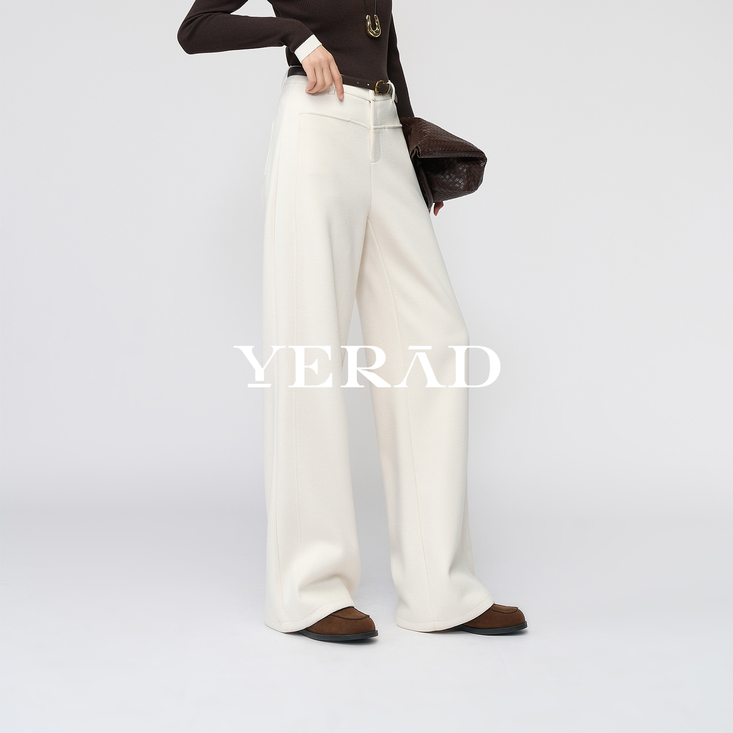 娅丽达针织直筒裤女冬2025新款羊毛醋酸垂感休闲裤窄版显瘦阔腿裤