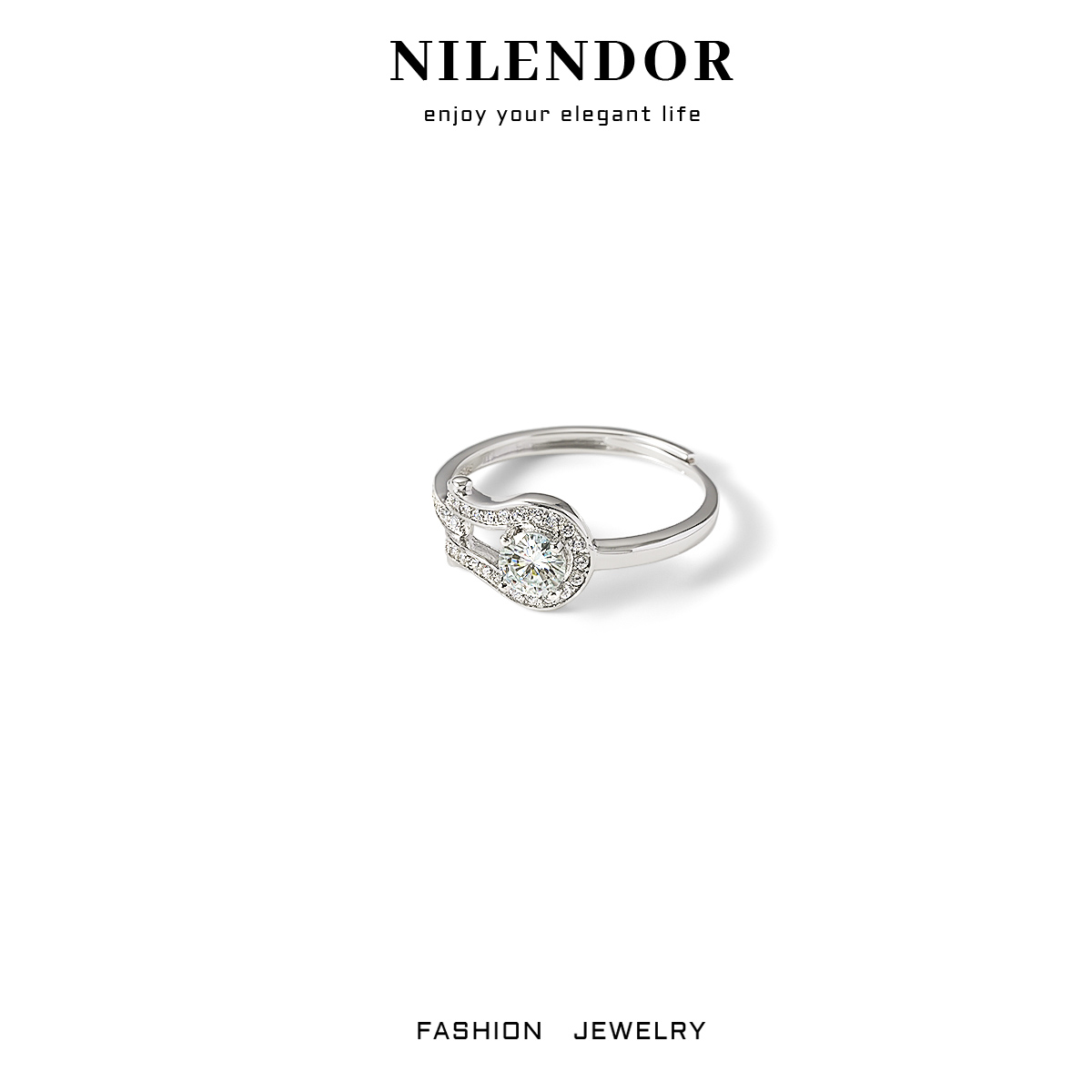 925银莫桑石戒指 D-111精致满镶马蹄扣开口戒指