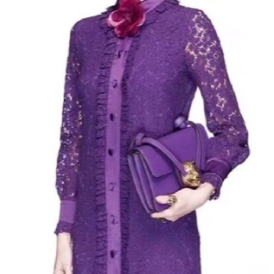 全新未使用 GUCCI/古驰 蕾丝紫色连身裙/40码/A01621