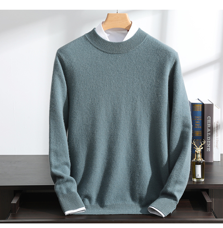 12针虚提中厚半高领羊绒打底衫男