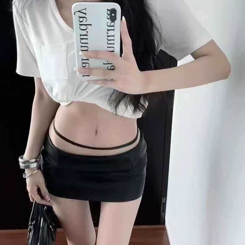 [胖鹅张] 性感辣妹弹力绳超短皮裙 #1029[实物以直播间展示为准]