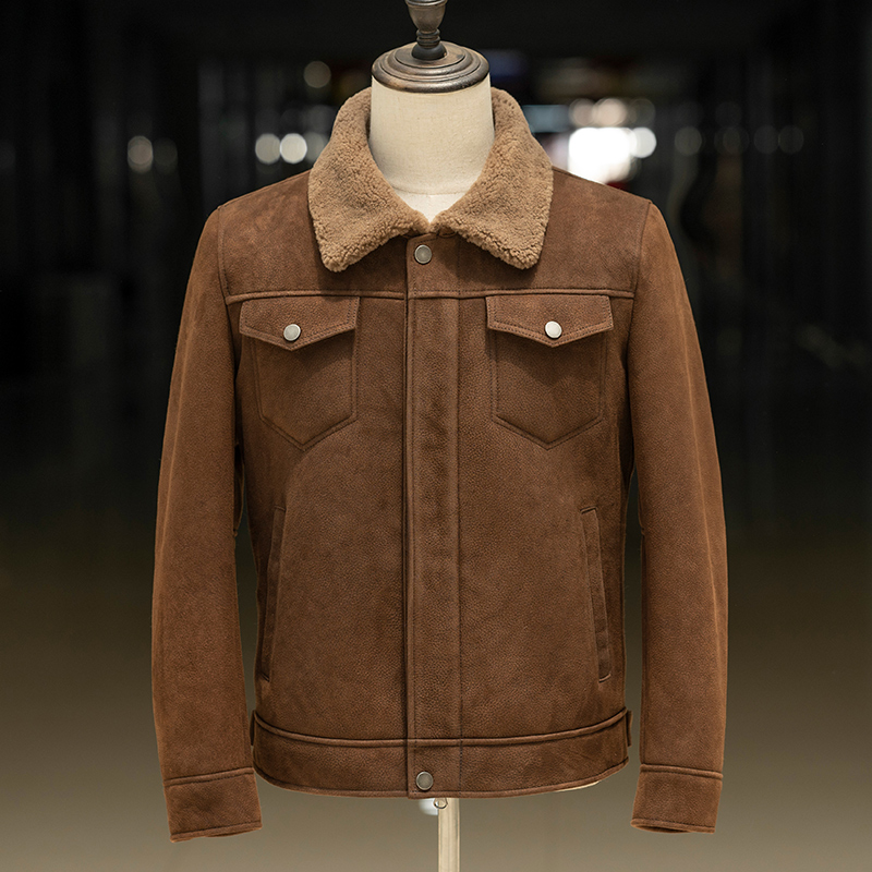 新款时尚复古羊皮毛一体男美利奴真皮毛夹克外套冬季保暖厚原生态