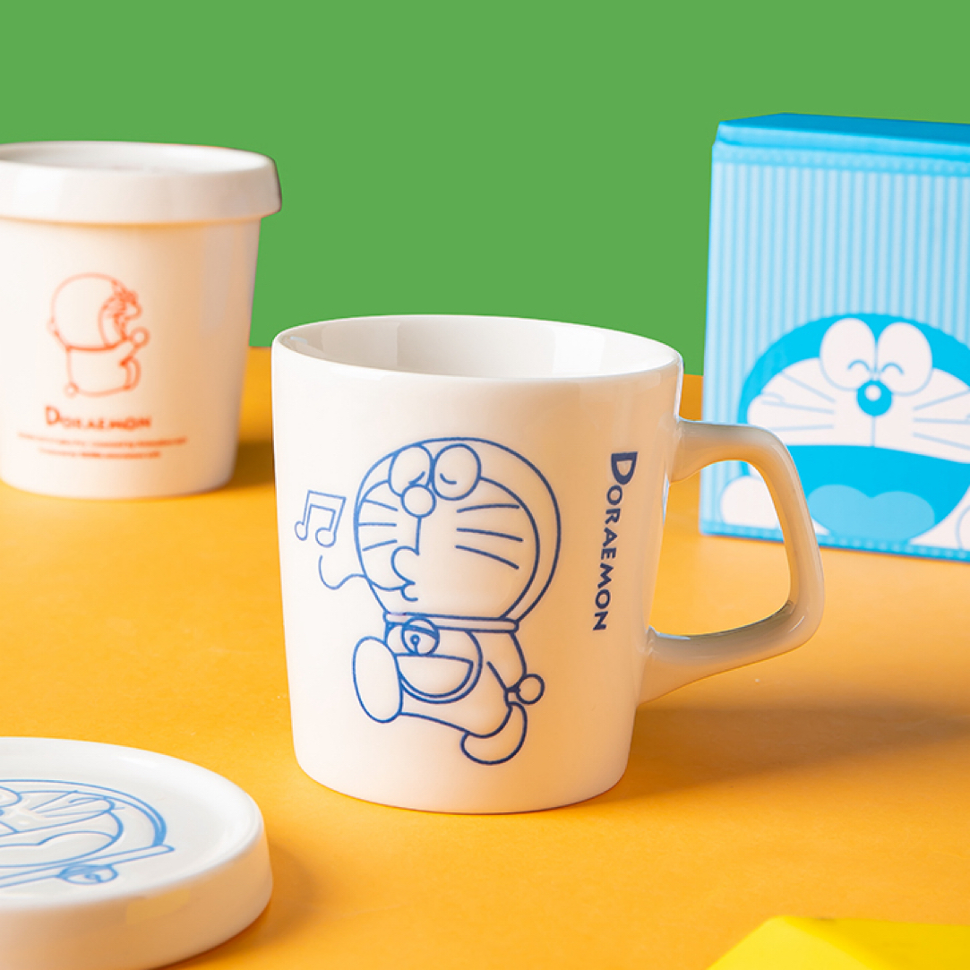 景德镇哆啦A梦俏皮带盖杯马克杯（蓝色）