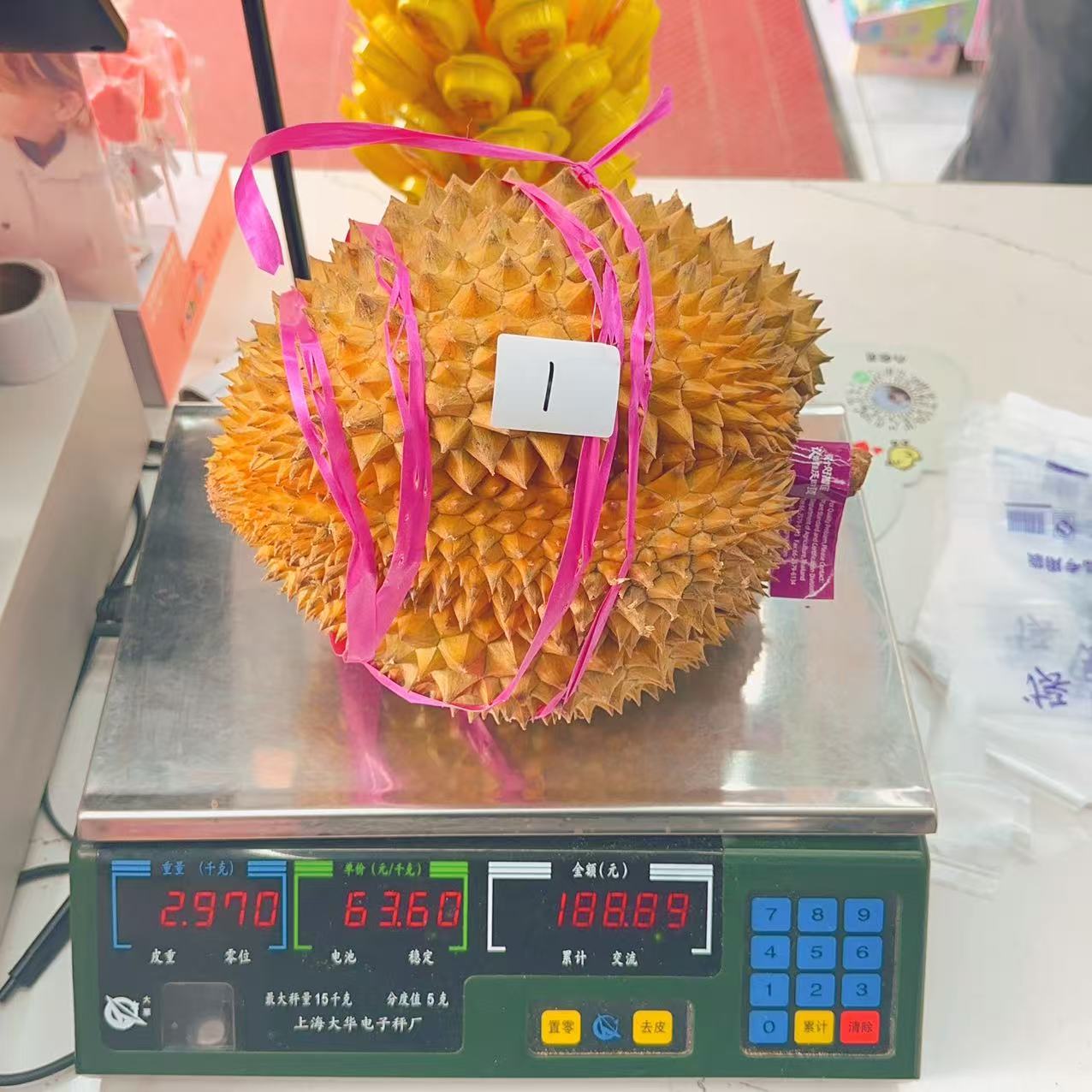 新鲜榴莲 金枕榴莲 1号 2.97kg 干包五房核小金枕泰国