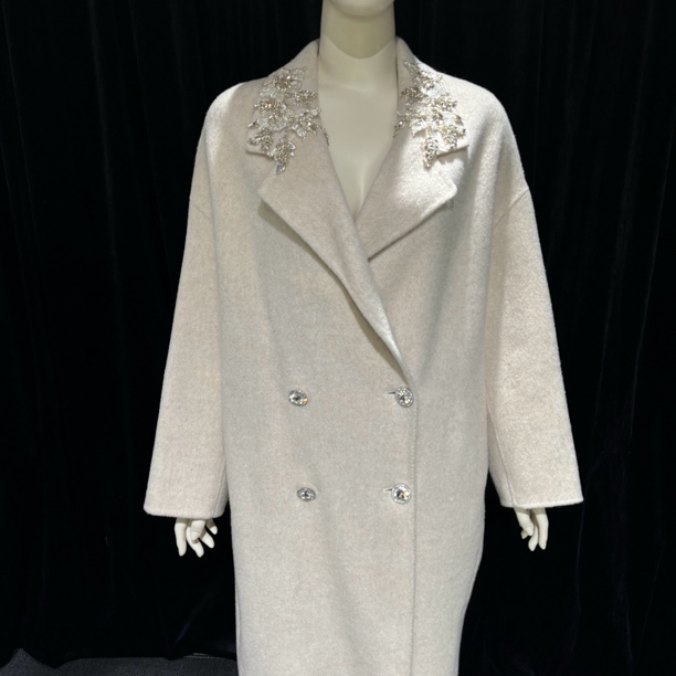 DY02钻饰双面羊绒大衣女中长款米白气质宽松双面呢外套