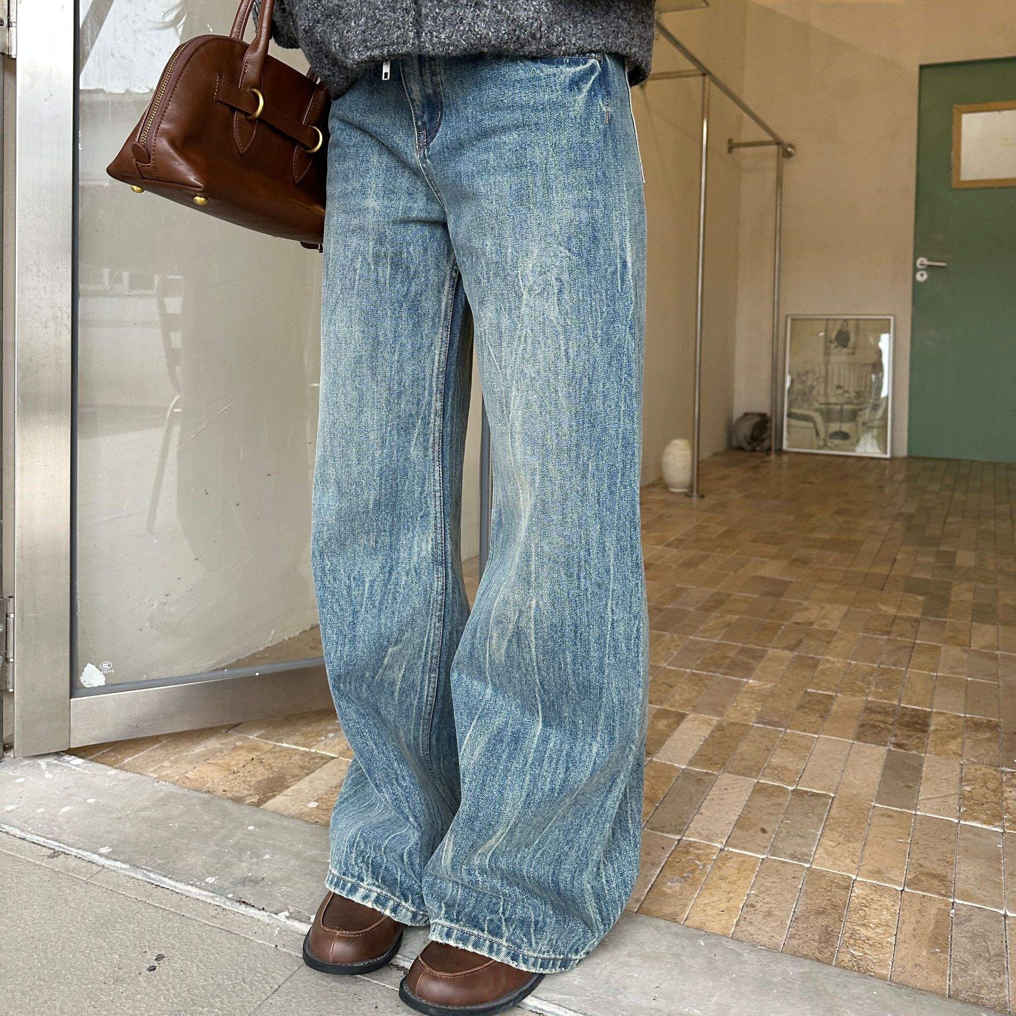 来自b0【裂纹水洗裤】做旧闪电裂纹设计休闲百搭直筒牛仔裤【V3873】