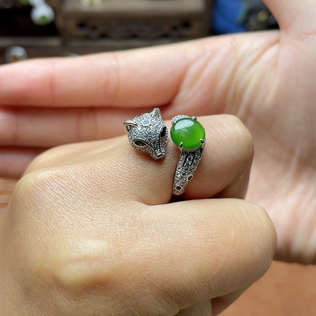 和田玉（碧玉）银S925镶嵌颈饰戒指