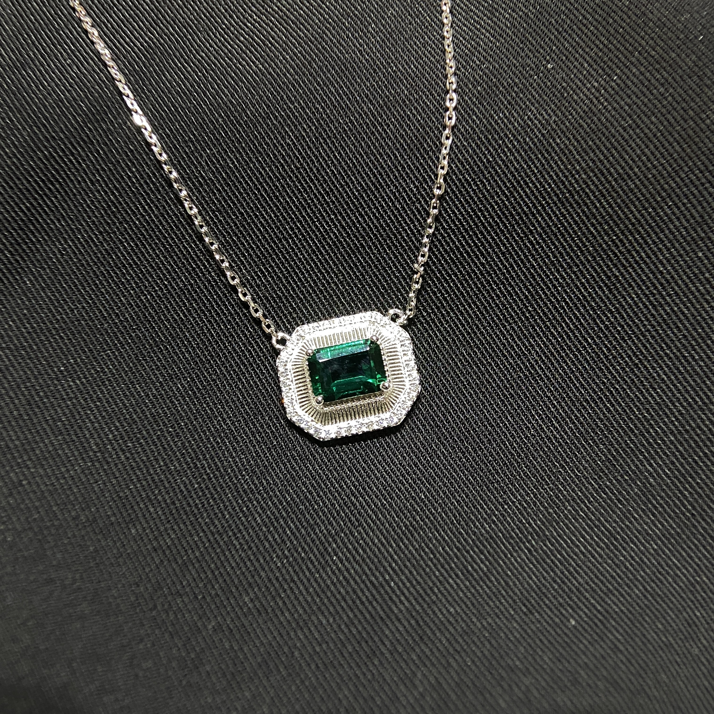 培育祖母绿典藏级培育木佐色祖母绿项链精工银镀厚金-2466