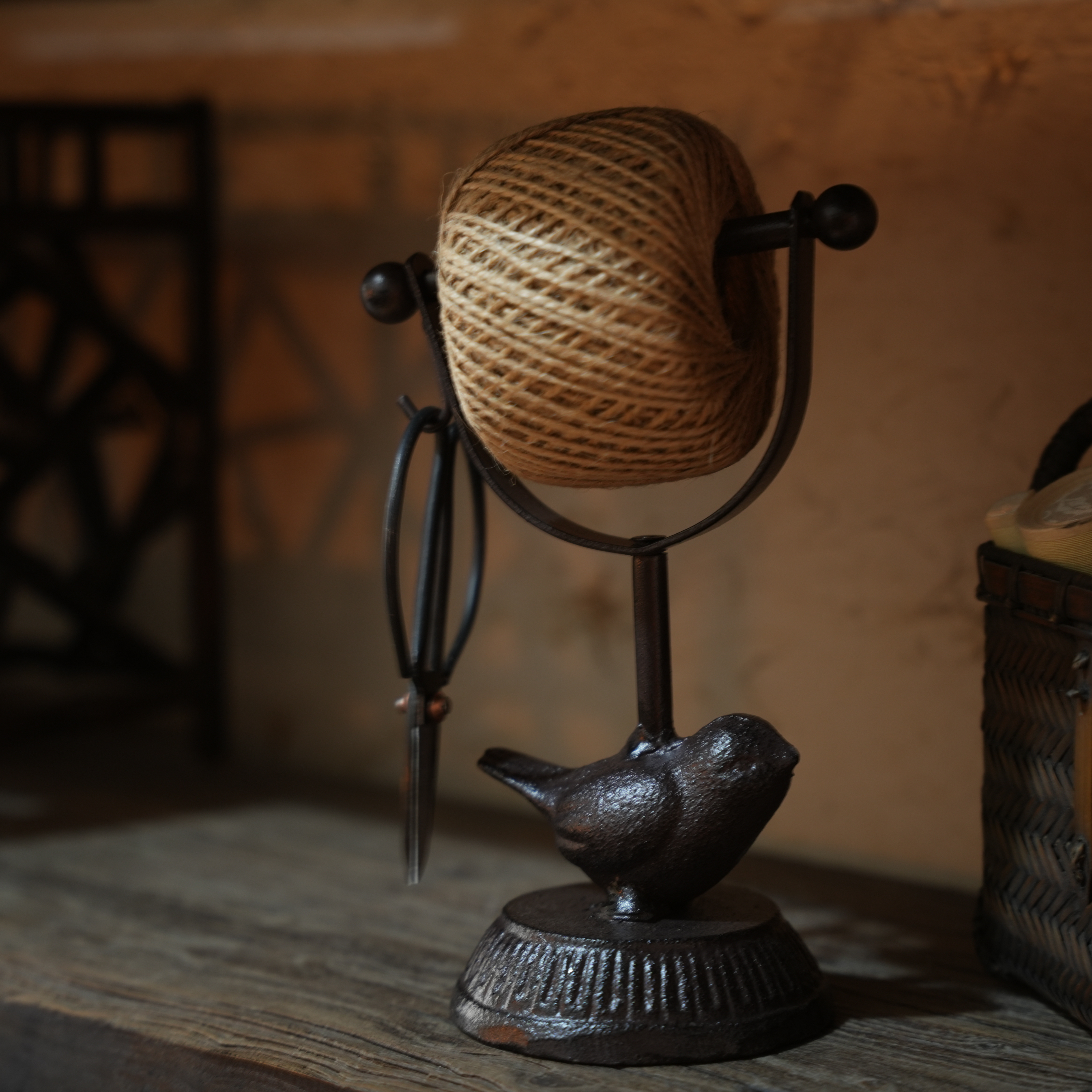 【柿间浅憩】全手工*复古铸铁*小鸟麻绳线整理架*摆件*茶道零配