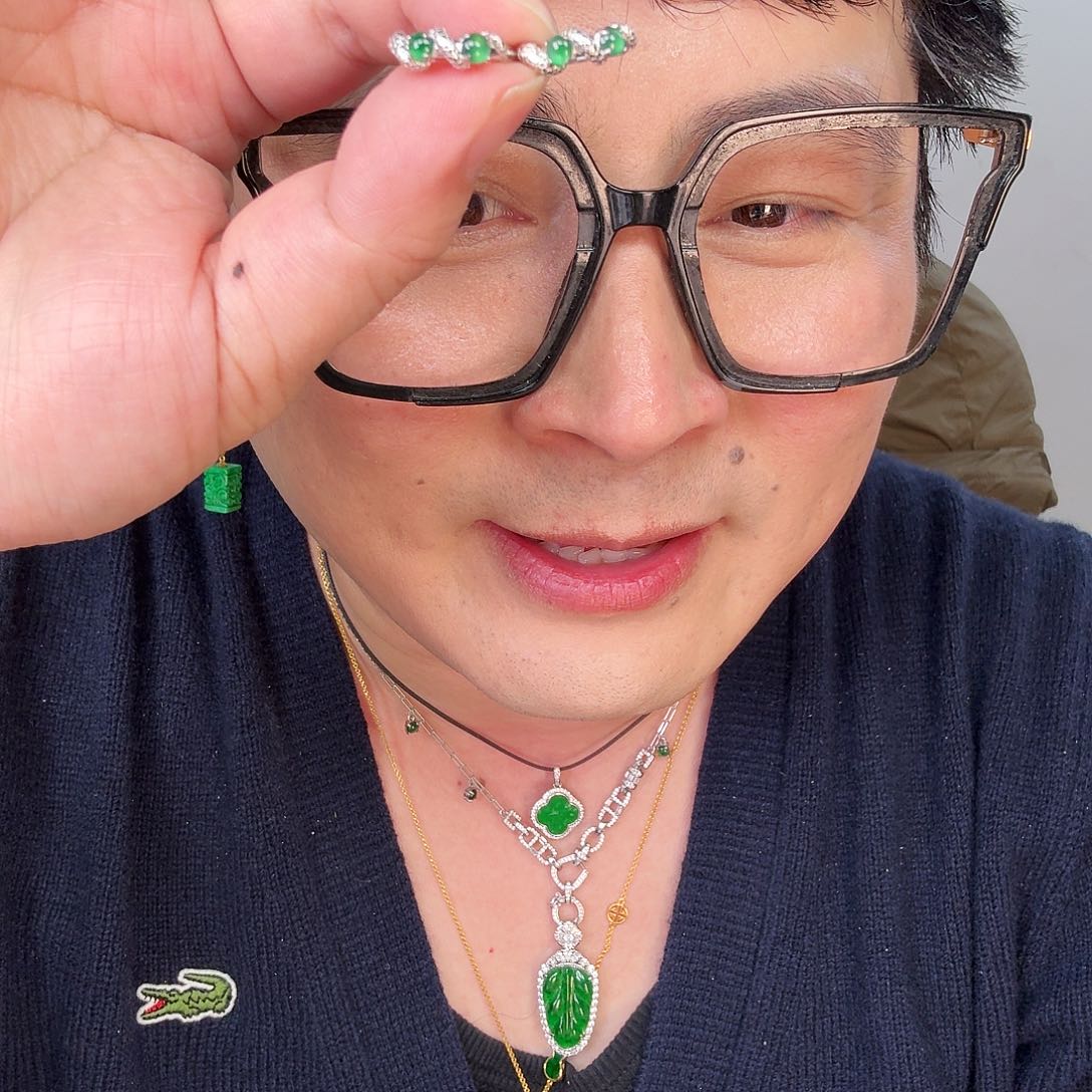 翡翠颈饰银S925镶嵌一对