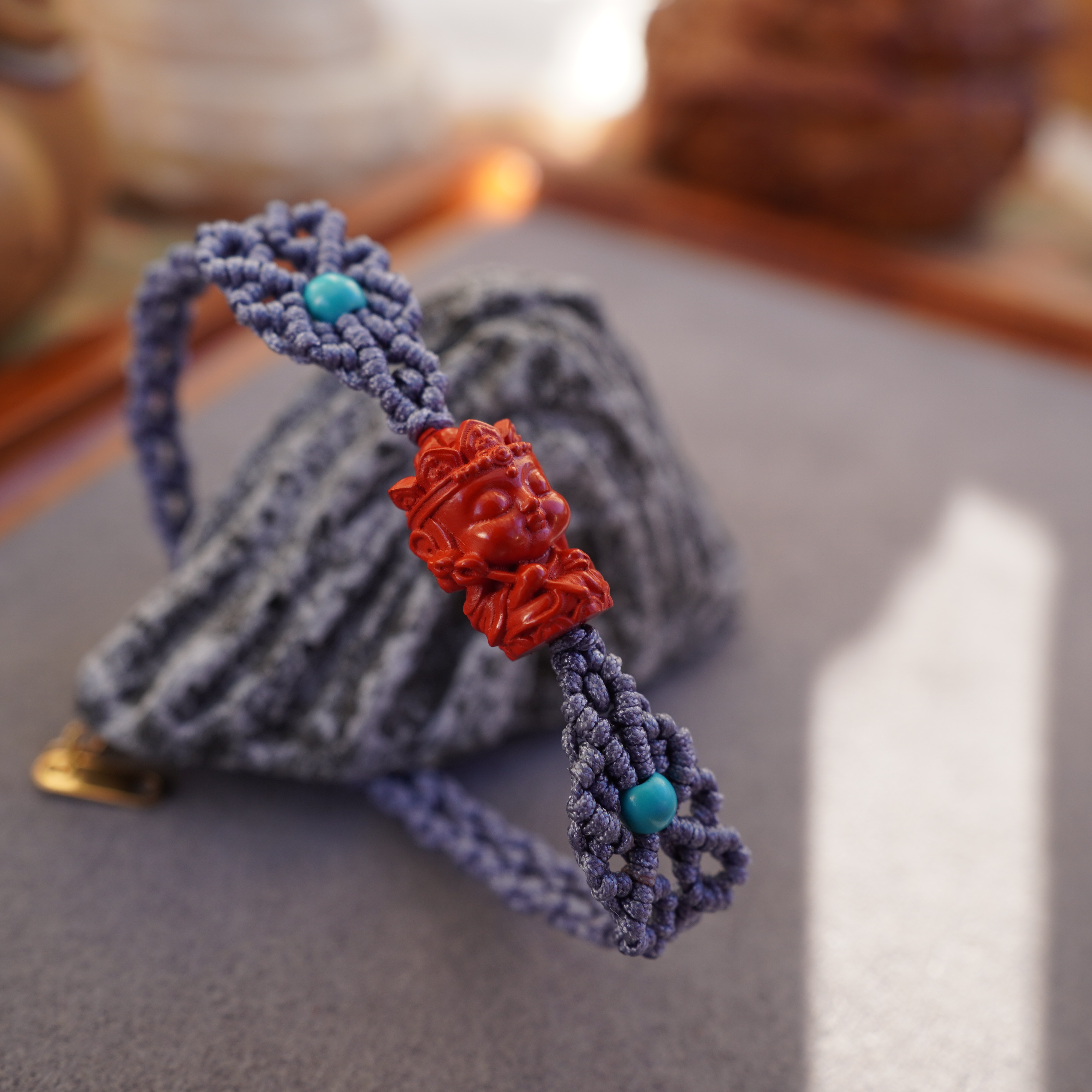 含辰砂工艺品拉萨文创设计手作天然朱砂地藏编绳手牌手链