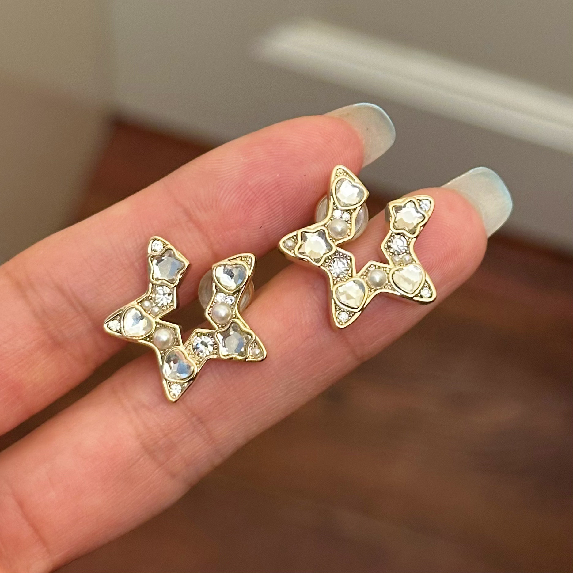 铜合金合成锆石耳饰 E0103 时尚气质五角星百搭洋气耳钉