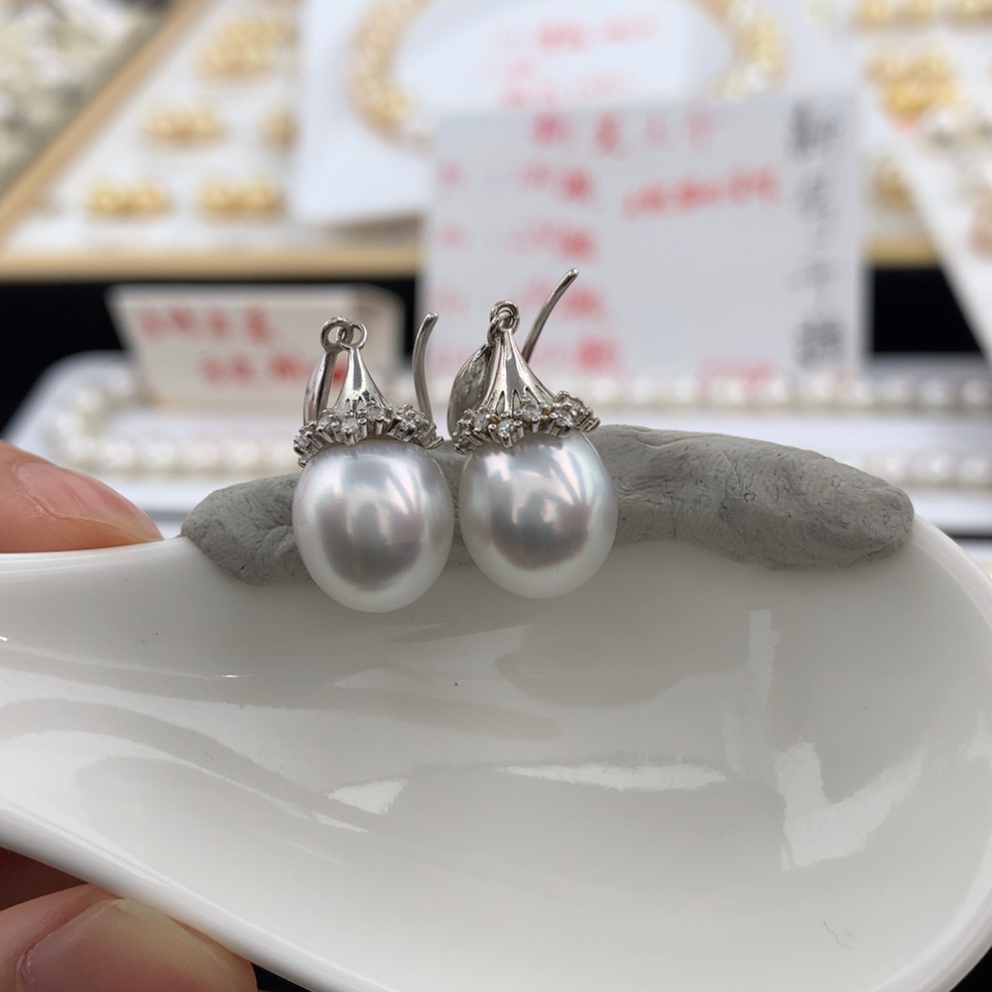 未镶嵌耳饰海水珍珠10.8mm银蓝裸珠