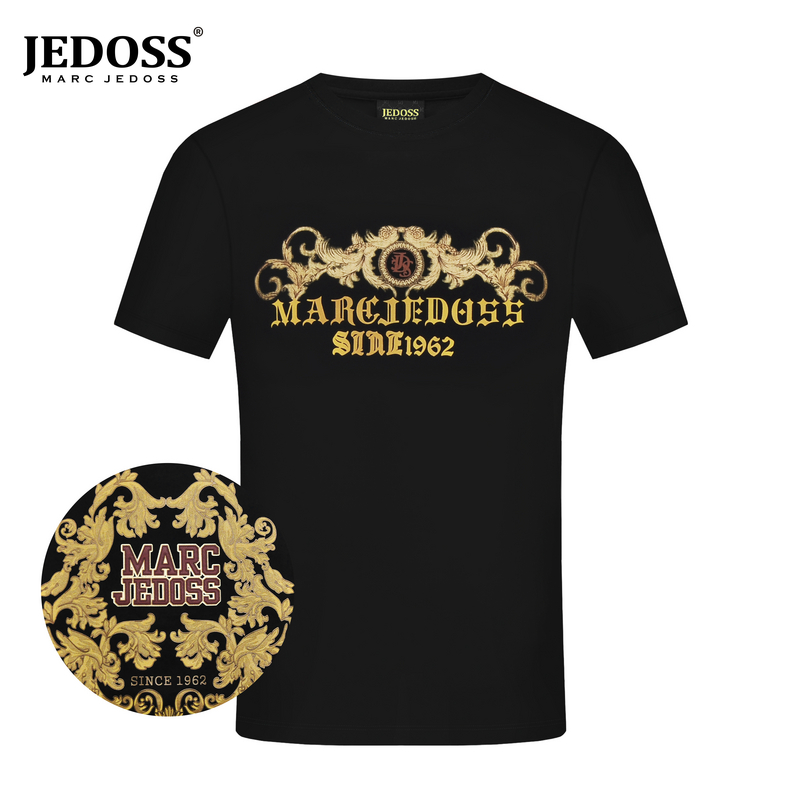 JEDOSS/爵迪斯男装2025春夏时尚轻奢欧式复古烫金字母短袖T恤029