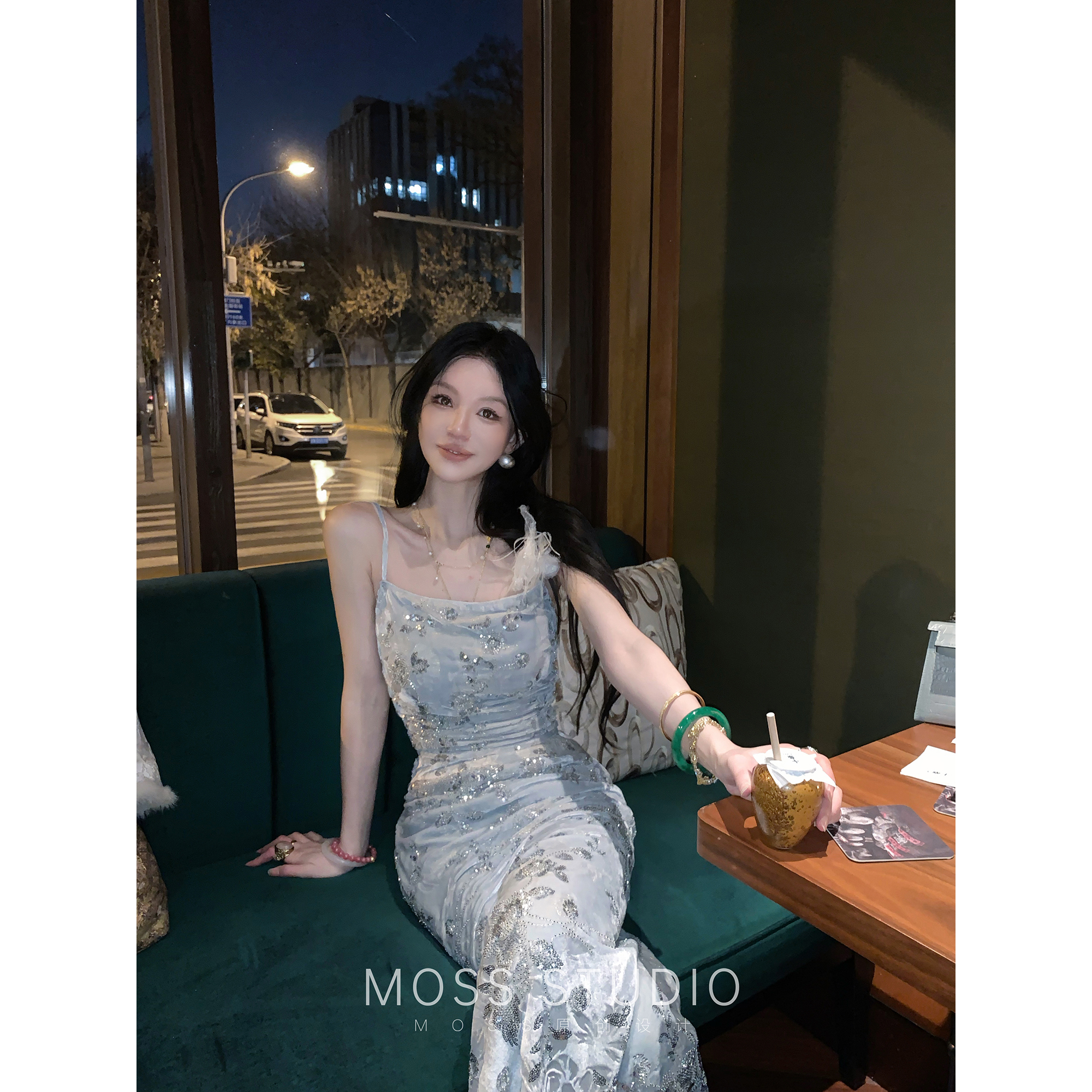 MOSS STUDIO【锦心琉璃】新中式重工珠绣人丝  绒烧花吊带+半裙女