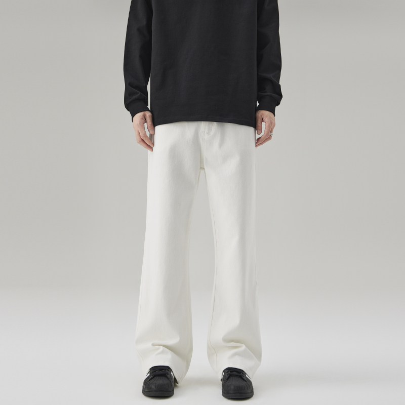 2025春秋新款弹力白色牛仔裤男宽松微喇A型百搭显腿长休闲长裤子