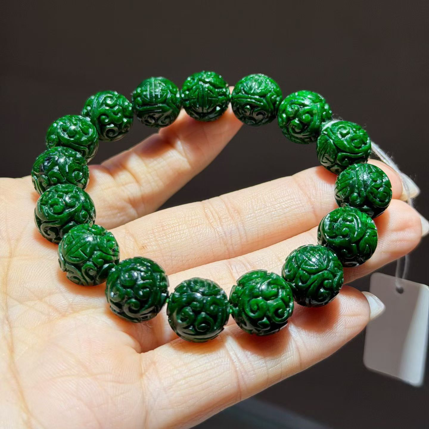 天然缅甸a货翡翠干青圆珠手串 珠劲12mm 料子油润
