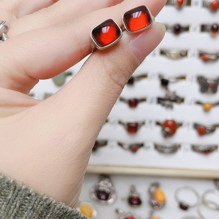 血珀银S925镶嵌戒指