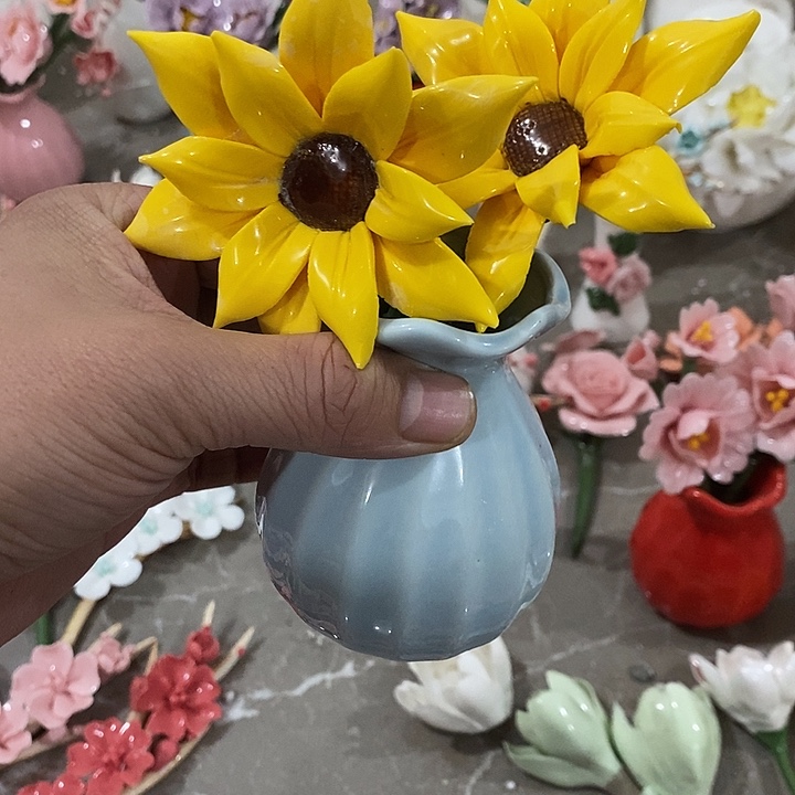 瓷片纯手工陶瓷花摆件瑕