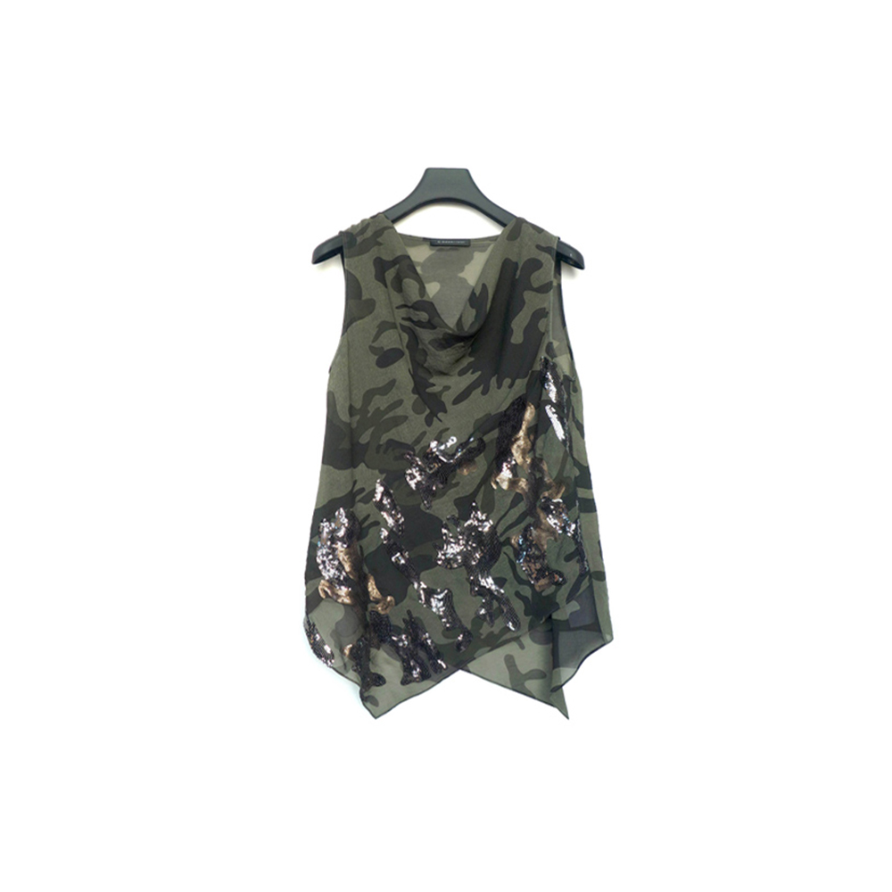 S·DEER圣迪奥运动户外绿色夏季透气迷彩印花无袖上衣S17280662