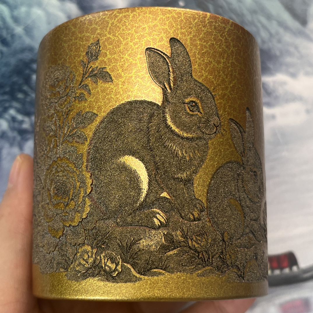 原矿紫砂茶杯180CC纯手工刻绘生肖兔金贝烧功夫茶具品茗主人杯